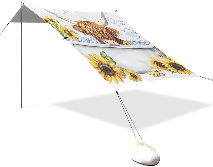 ALAZA Highland Cow Bathroom Beach Tent Sun Shelter Portable Canopy Sunshade for Outdoor Camping Picnics Backyard Fun 10x9 ft