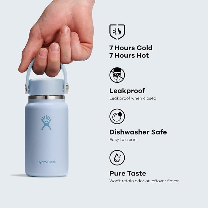Hydro Flask Micro Bottle - Leak Proof Purse or Pocket Flask - Insulated Mini Water Bottle 6.7 Oz Vapor Rose Gold