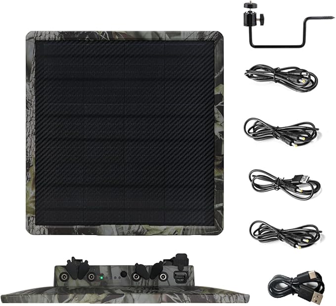 Outdoor Camouflage Color 25000mAh Monocrystalline Carbon Fiber Solar Panel PackOutput 5V/6V/9V/12V 20W Type-C Fast Charging for Camping Wild Trail Secruity Camera LED Lights WG-25000C
