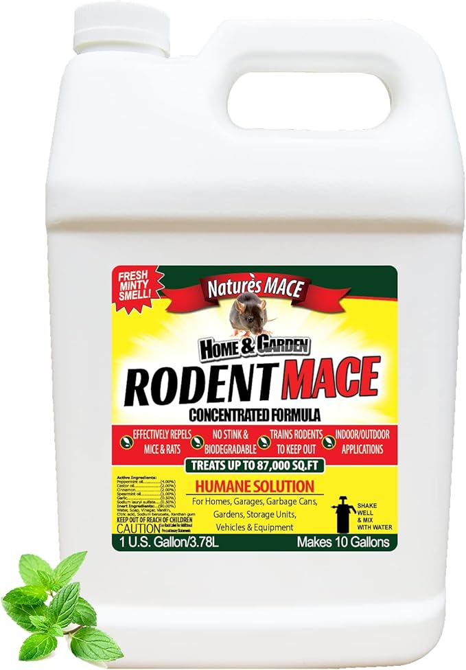 Nature’s MACE Rodent Repellent 1 Gal Concentrate Covers 87000 Sq Ft Rodent Repellent Outdoor Keep Rodents Out of Home Garage Attic Peppermint Spray Blend for Rodents Safe Around Kids &amp Pets