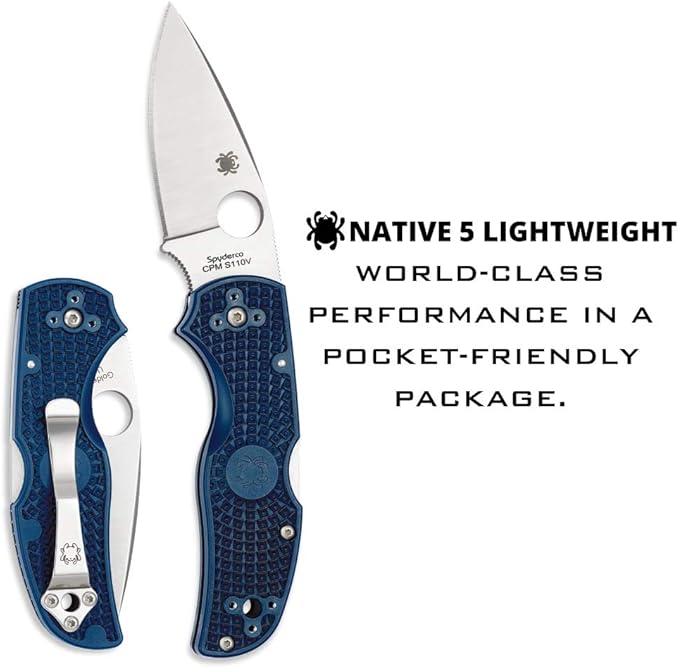 Spyderco Native 5 Lightweight Folding Knife with 2 CPM S110V Steel Blade and FRN Handle - EDC Knife for Men and Women Perfect for Hunting Tactical Camping Survival Hiking - PlainEdge - C41PDBL5