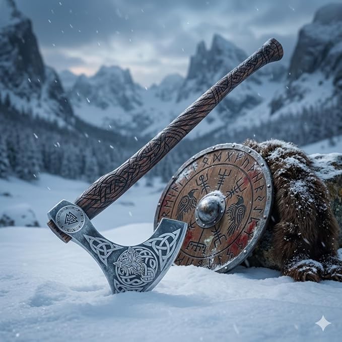 Virk Crafts 012 - Custom Hand Forged Viking Axe Real Tomahawk Viking Hatchet Beared Camping Axe 5160 HIGH Carbon Steel Blade Throwing Set Vintage Ax Viking Gift for Him - Viking Gifts