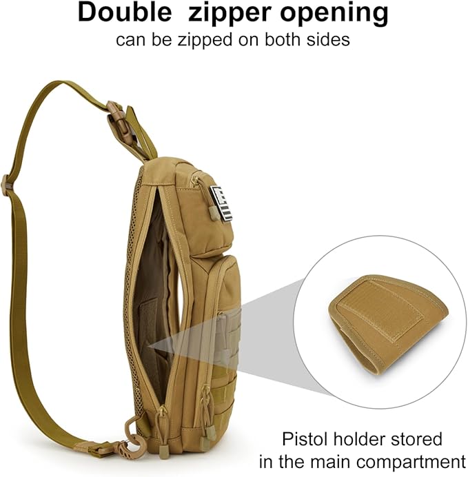 G4Free 10L Tactical EDC Sling Bag Backpack Military Molle Chest Shoulder Assault Pack for Concealed Carry(Tan)