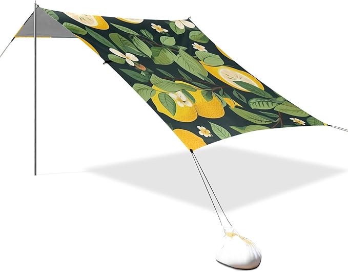 ALAZA Vintage Lemon on Black Beach Tent Sun Shelter Portable Canopy Sunshade for Outdoor Camping Picnics Backyard Fun 10x9 ft