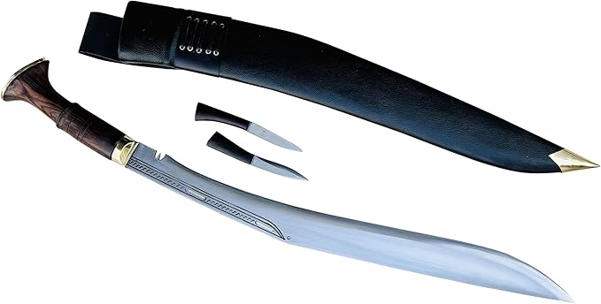 22 Sirupate Kukri - Authentic Hand Forged Blade Large Khukuri - Camping Survival Knife - High Carbon Steel Blade from Nepal - Tempered - Sharp - Rosewood Handle - Water Buffalo Leather Sheath