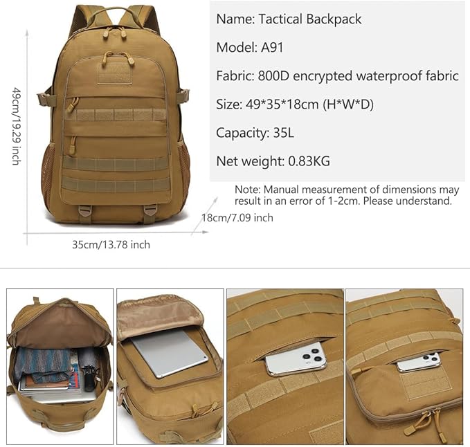 Tactical Backpack for Men Hiking Day Pack 3 Day Assault Pack Molle Military Rucksack Waterproof 35L EDC Bag (ACU)
