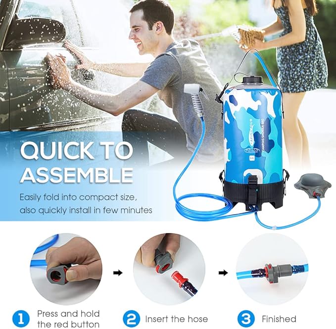 12L Portable Camping Shower Bag with Foot Pump and Shower Head Hose for Camping Hiking Backpacking