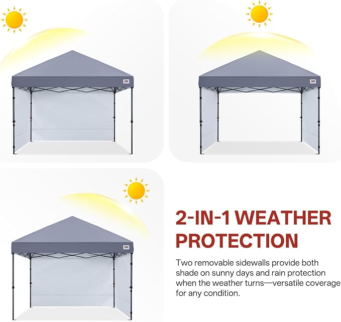 ABCCANOPY Easy Pop up Canopy Tent with 2 Sidewalls for Outdoor Sun Blocking or Rain Protection10x10 Gray