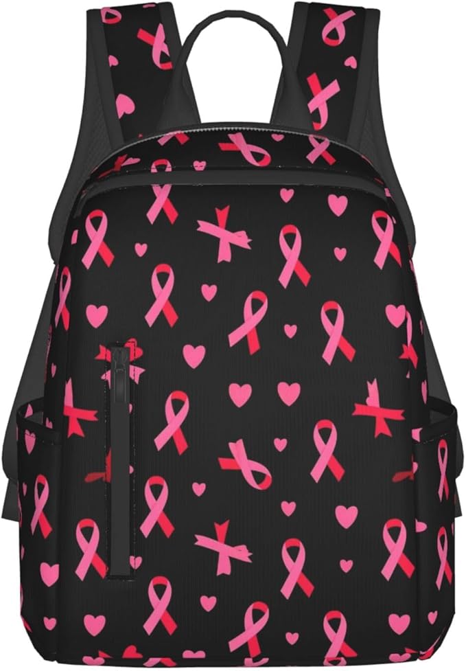 Breast cancer awareness ribbons love heart black Backpack Travel Bag Bookbags Satchels Daypacks