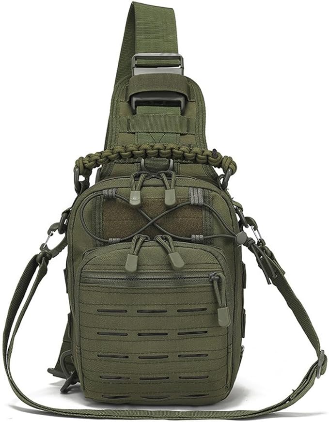 Tactical Sling Bag Pack Military Shoulder Bag Chest Pack Messenger Molle Sport Backpack Hiking Daypack Men Women (Military Green)