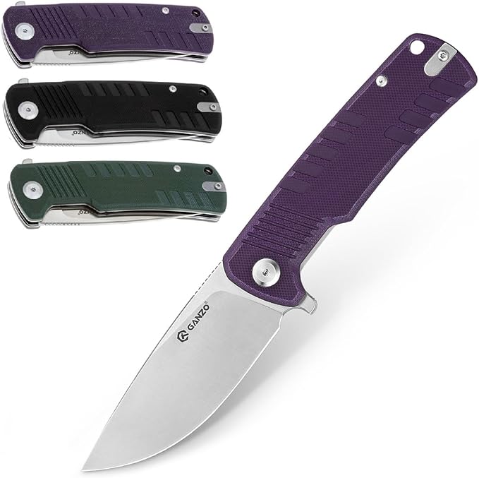 Firebird Ganzo G769-PL EDC Folding Pocket Knife Razor Sharp D2 Stainless Steel Blade G10 Handle with Clip Outdoor Pocket Knife Hunting Fishing Hiking Folder Best Gift for Men (Purple)
