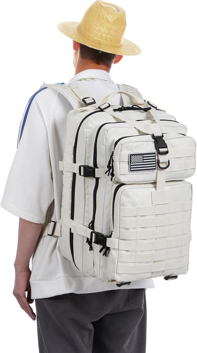 50L Sturdy Nylon Waterproof Fishing Hunting Backpack Outdoor Military Rucksacks Tactical Sports Camping Hiking (White)