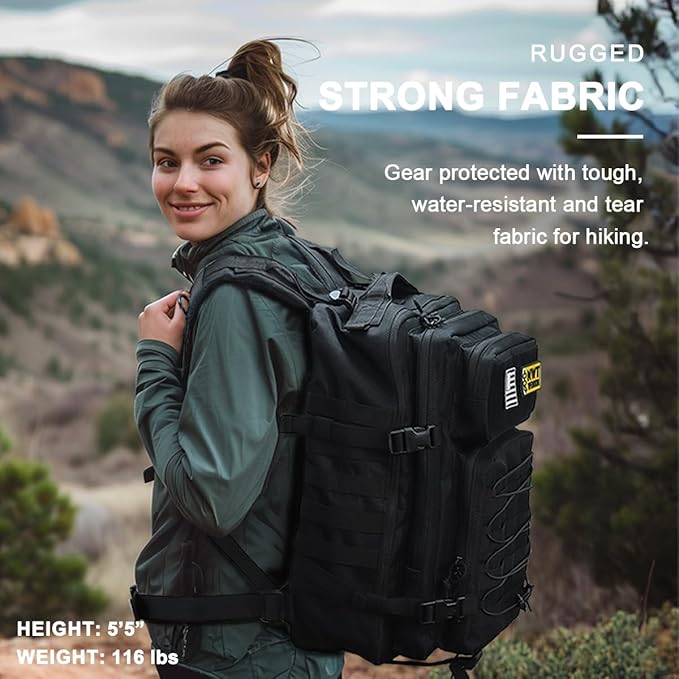 Military Tactical BackpackSturdy Work &amp Molle Laptops Rucksack Heavy Duty Pack for Hiking Camping Travel Fishing GymBlack