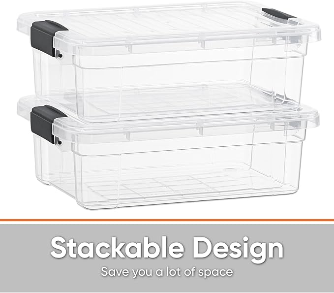 Superio Storage Bins with Lids- 2 Pack 7.4 Qt Clear Boxes for Organizing Stackable Plastic Containers- BPA Free Non-Toxic Odor Free Organizer for Home Office Dorm