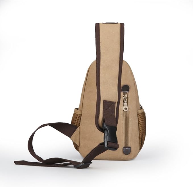 SIMU Sling Bag Pack Canvas Shoulder Sling Backpack Small Crossbody Chest Bag for ipad mini (Khaki)