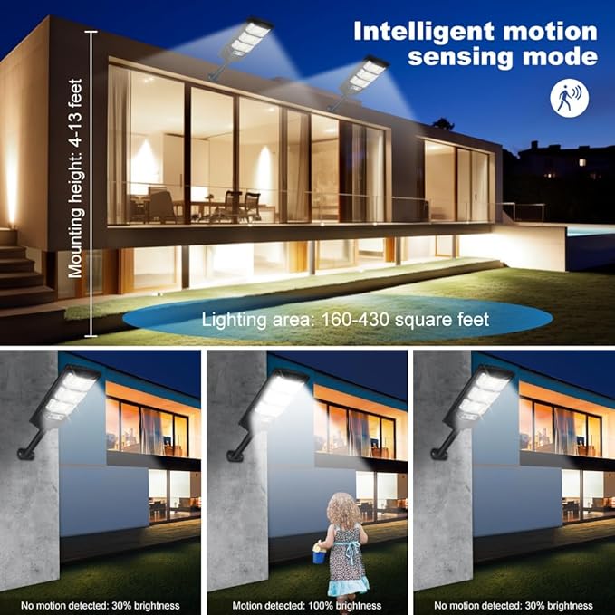 Solar Lights Outdoor Waterproof 6 Pack Solar Flood Street Lights Dusk to Dawn Motion Sensor 6500K LED Security Outdoor Lights with Remote Control for Patio Barn Yard Garage Garden