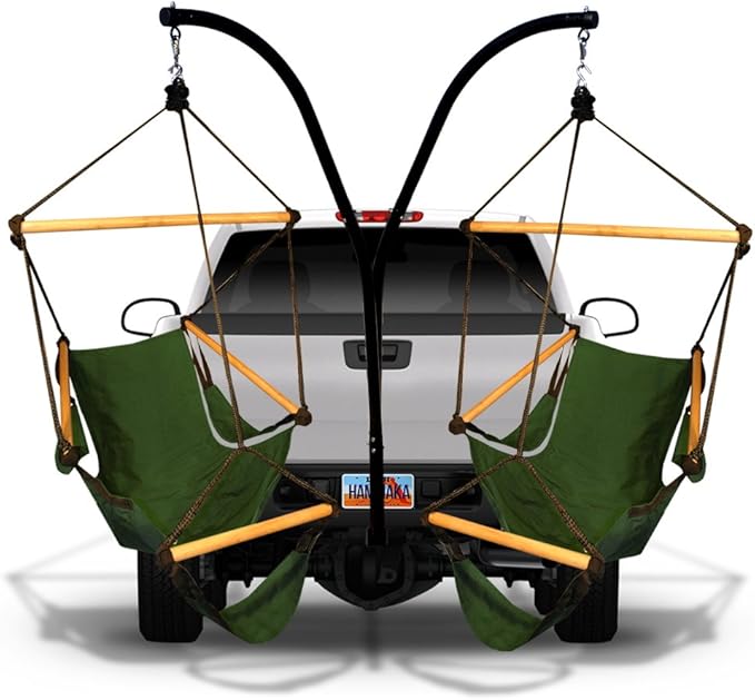 Hammaka 41532202-KP Parachute Hammock Hitch Stand with 2 Cradle Chairs and Blue/Green Parach