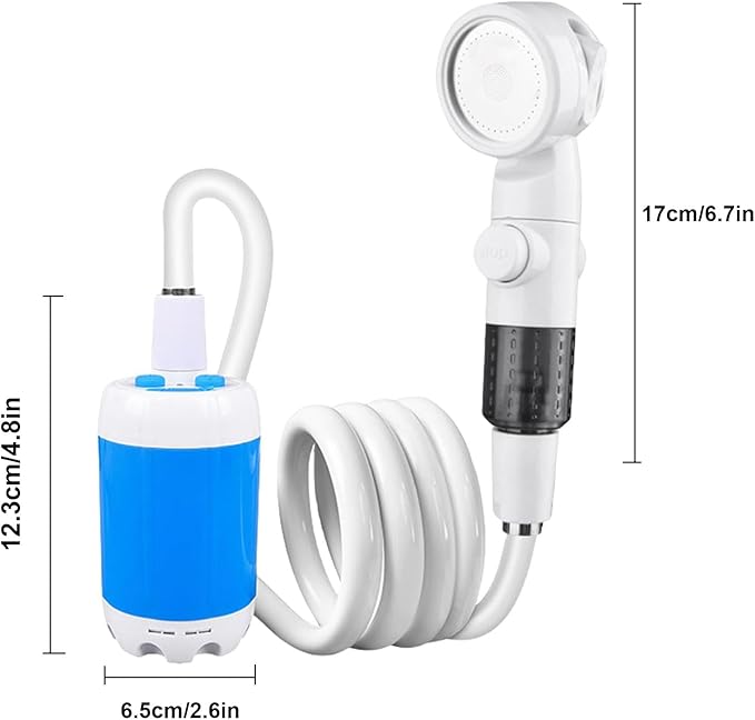 Portable camping shower outdoor camp shower pump multiple spray modes rechargeable suitable for travel hiking pet cleaning car washing