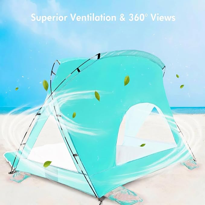 Beach Tent Portable Sun Shelter for 2/3/4/6-8 Person with UPF 50+ UV Protection Easy Setup Waterproof Beach Shade Canopy Cabana for Family Outdoor and Picnics Fishing with Carrying Bag