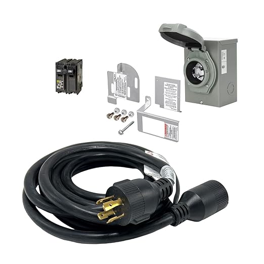 30 Amp Generator to House Hook-up Kit for Square D Homeline 150/200/225 Amp Load Center Including Generator CordPower Inlet BoxPanel Interlock Kit and Circuit Breaker (15 Ft Gen Cord)