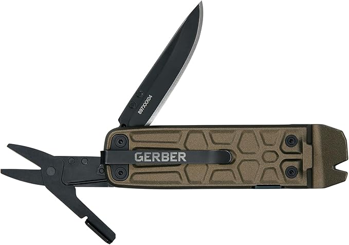 Gerber Gear Lockdown Slim Pry 7-in-1 Keychain Multitool Compact EDC Mini Pocket Knife with Pry Bar Burnt Bronze