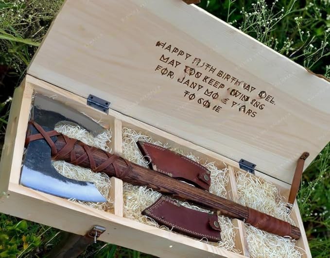 28 inches Length || Double Head Axe || Viking Axe || Carbon Steel Blade || Wood Handle || Historical Norse Axe || Engraved Viking Axe || Display Piece || with Wooden Box.