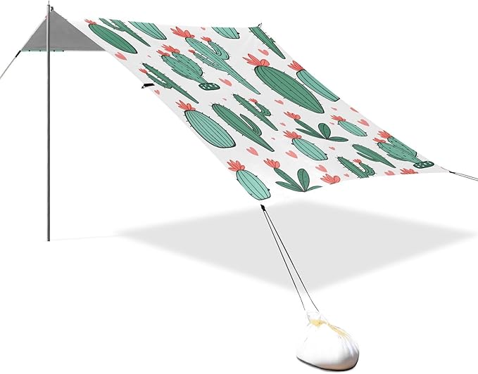 ALAZA Green Cacti Cactus Beach Tent Sun Shelter UPF50+ Protection Beach Shade Canopy w/ 4 Sandbags for Outdoor Camping Fishing Backyard Fun Picnic 10x9 ft