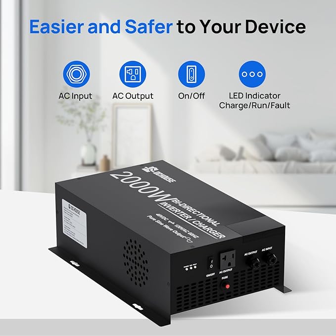DC HOUSE 2000W Pure Sine Wave Inverter + 48V 25A Lithium Battery Charger 3 AC Outlets 48V DC to 120V AC Power Supply for Off-Grid Power Home Backup Outdoor Power Stations Golf Carts Batteries
