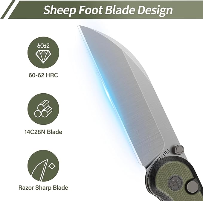 FINTISO Pocket Knife 3 14C28N Blade EDC Knife with G10 Handle Folding Knife with Pocket Clip for Outdoor Camping Hunting Hiking Survival Parrot Series