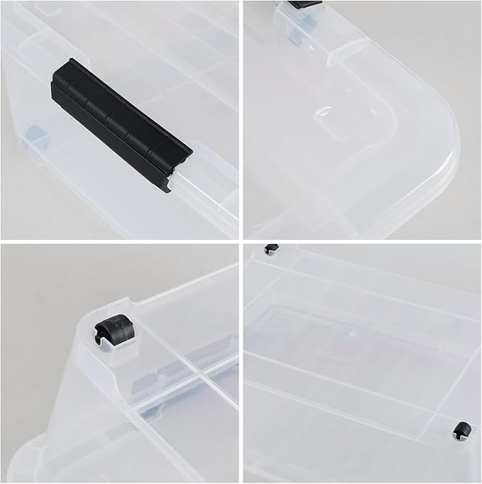 Hespama 3 Pack Plastic Storage Boxes with Lids 20 Quart Rolling Plastic Bins for Under the Bed