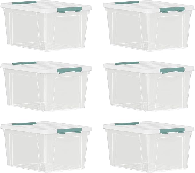 6-Pack Clear Plastic Storage Organizer Bins with White Lids 35 Quart Stackable Container Boxes for Bedroom Bathroom Garage and Office Organization