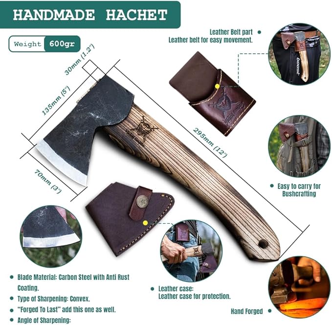 VikingSmithy Axes and Hatchets with Sheath - Wood Splitting Axe and Chopping Hatchet for Camping Survival and Gardening - Premium Bushcraft Axe