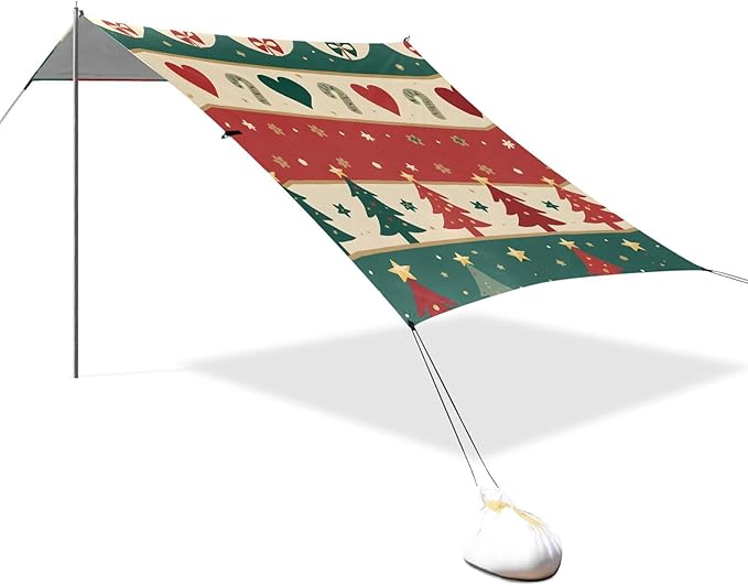 ALAZA Christmas Tree Love Pattern Beach Tent Sun Shelter Portable Canopy Sunshade for Outdoor Camping Picnics Backyard Fun 10x9 ft