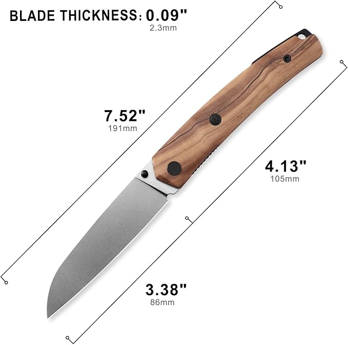 Petrified fish PF719 Folding Knife3.38 14C28N Steel Stonewashed Blade Olivewood Handle Thumb Stud Liner lock Pocket knife (Olivewood Stonewashed)