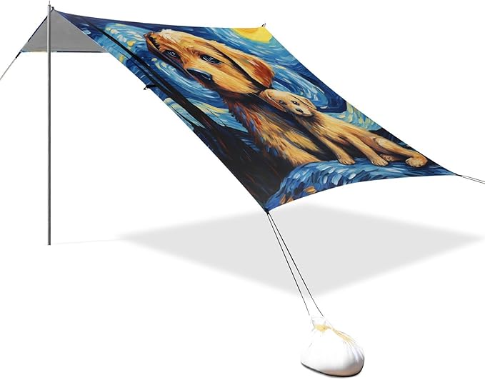 ALAZA Cute Dog Galaxy Starry Night Beach Tent Sun Shelter Portable Canopy Sunshade for Outdoor Camping Picnics Backyard Fun 10x9 ft