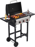 CIG GARDEN 3-Burner Propane Grill 31500 BTU Outdoor BBQ with Cast Iron Grates &amp Side Burner for Backyard Patio Tailgating &amp Camping
