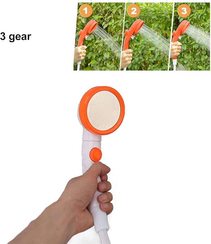 Gavigain Portable Outdoor Shower Electric Shower Outdoor Shower Pump Stainless Steel PVC 3 Gear Electric Camping Shower Pump for Hiking Backpacking Camping Travel Beach Pet (Orange White)