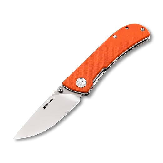 EIKONIC Knives HEAdesigns Fairwind Folding Knife 2.72 D2 Polished Drop Point Blade Orange G10 Handles Liner Lock - 220SOR