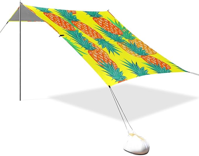 Beach Canopy with Windproof Ropes &amp Sandbags Beach Tent Sun Shade Sun Shelter for Camping Trips Fishing Backyard Fun or Picnics Pineapples