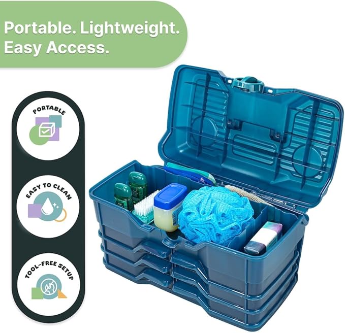 Best Kept | Bathroom Storage Case | Portable Travel Toiletry Case | Shower Lidded Caddy | Travel Toiletry Train Case | Navy Blue
