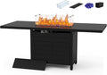 PIZZELLO 60 Inch Propane Firepit Table - Outdoor Rectangular Aluminum Fire Table w/Wind Guard - 50000 BTU Gas Fire Pit with Glass Beads and Waterproof Cover