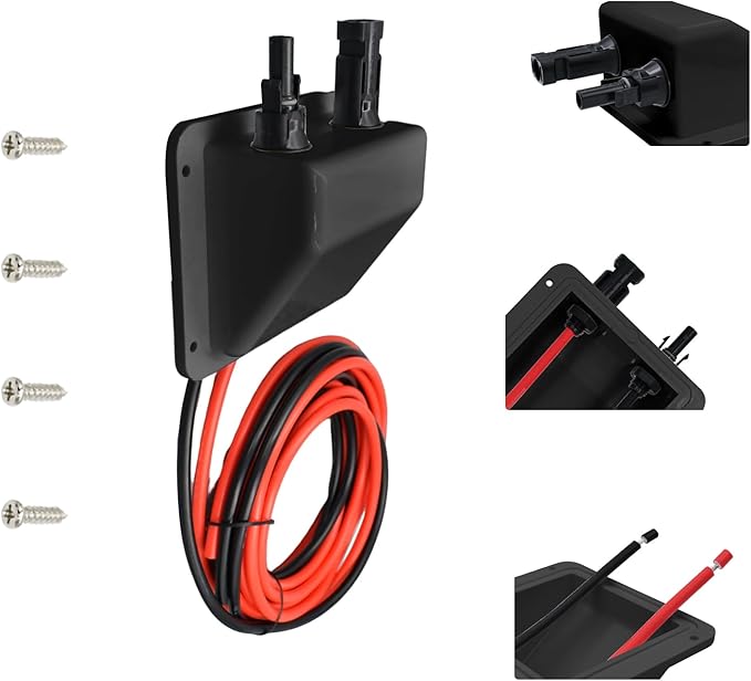 Solar Cable Entry Gland10Ft 10AWG Black Soft Solar Extension Cable and ConnectorUV Resistance Dual Cable Entry Gland Housing on RvBoatCamper (3m Black)