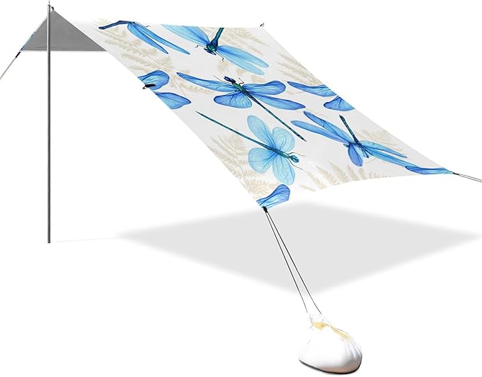 Beach Canopy with Windproof Ropes &amp Sandbags Beach Tent Sun Shade Sun Shelter for Camping Trips Fishing Backyard Fun or Picnics Dragonfly