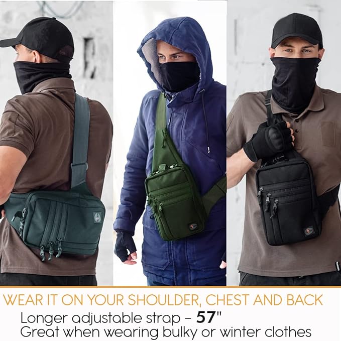 TECEUM Tactical Compact Sling Bag – CCW for Everyday – 10+ Styles – Shoulder EDC Crossbody Bag for Concealed Carry of Handgun