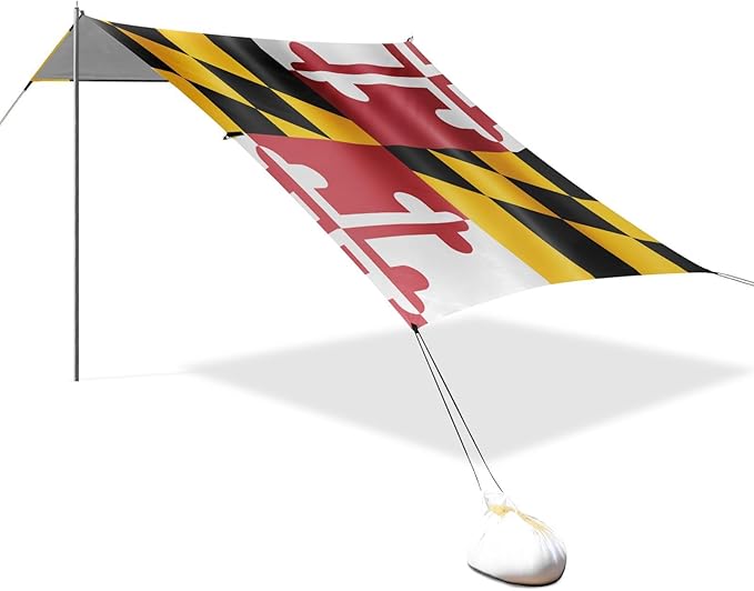 Maryland State Flag Md Beach Cabana UPF50 Waterproof Sun Shelter with Sturdy Poles Sandbags and Shovel for Camping Picnics Backyard &amp Fishing