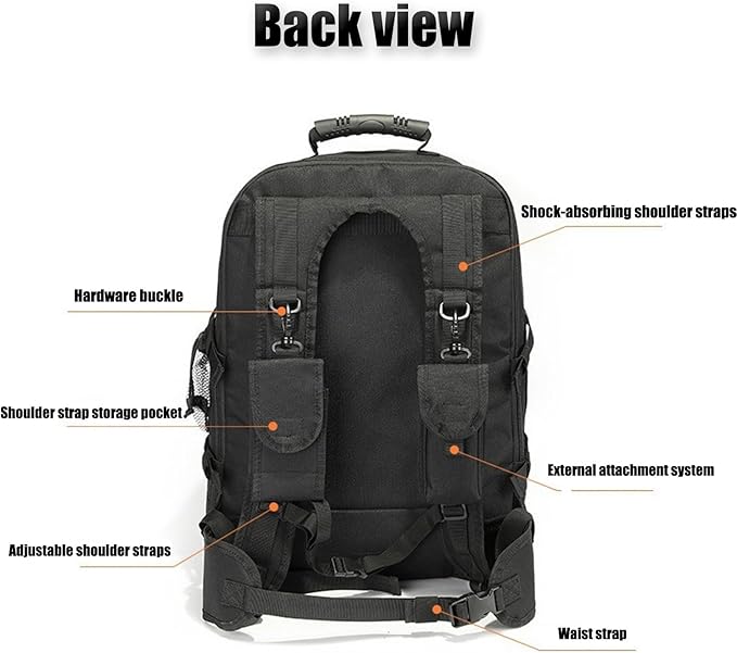 55L Tactical Backpack Military Army Daypack Assault Pack for Men Molle Backpacks Bug Out Bag Pack for Hiking Camping Travel(Black)