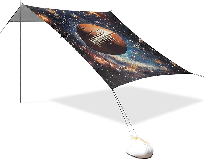 ALAZA Football in Space Beach Tent Sun Shelter UPF50+ Protection Beach Shade Canopy w/ 4 Sandbags for Outdoor Camping Fishing Backyard Fun Picnic 10x9 ft