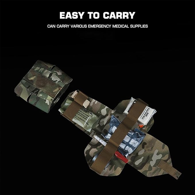 Camouflage MOLLE Medical Pouch with roll-Out Organizer top Tourniquet Band &amp ID Patch Area Utility First Aid Pouch for Airsoft Training &amp Outdoor Use