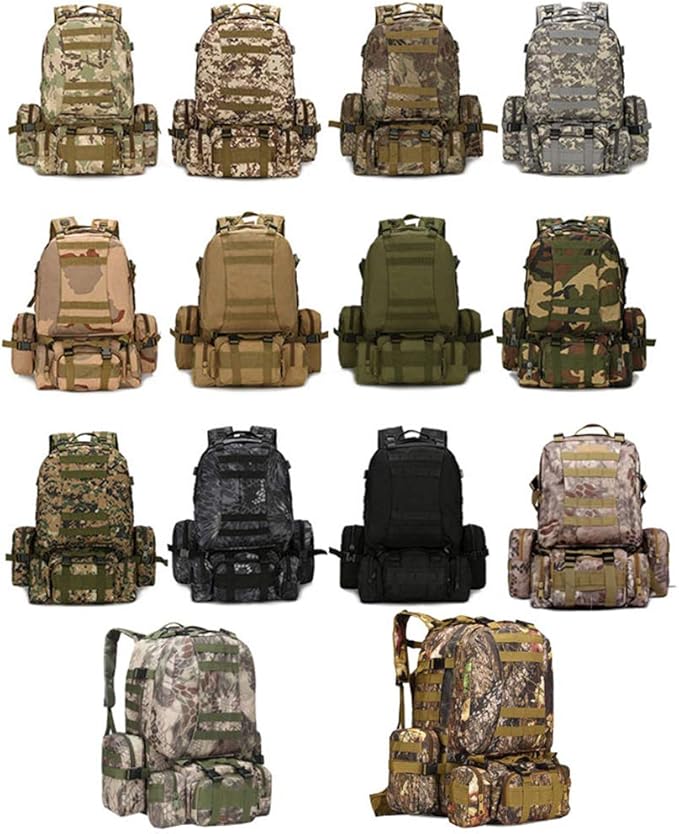 Outdoor Sports Pack Hiking Bag Tactical Rucksack Camo Knapsack Combat Camouflage Molle 55L Tactical Backpack - Typhoon