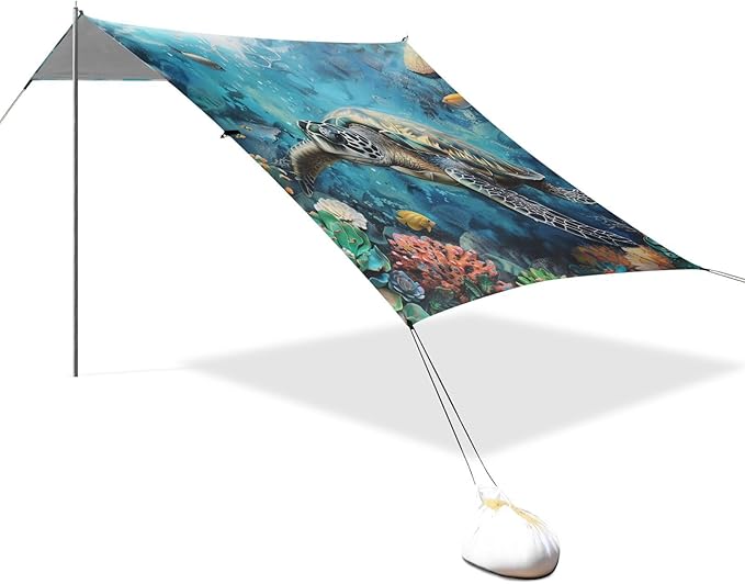 ALAZA Ocean Sea Turtle Fish Beach Tent Sun Shelter Portable Canopy Sunshade for Outdoor Camping Picnics Backyard Fun 10x9 ft